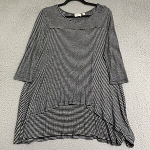 9-H15 STCL Anthropologie Womens Black Gray Striped High Low Tunic Size S 3/4 Slv